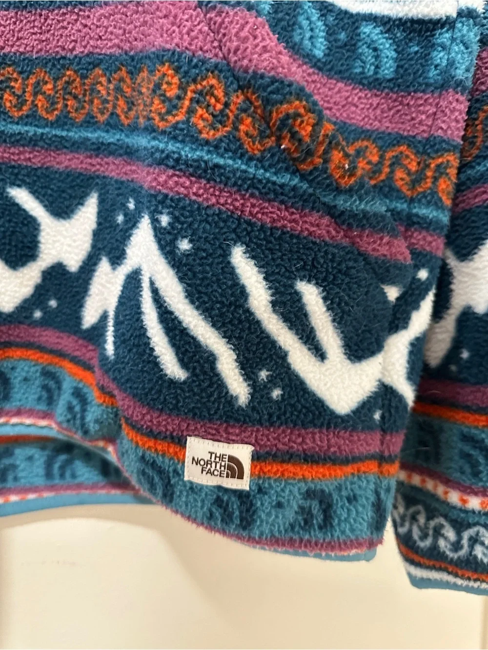 The North Face Multicolor Patterned Fleece Jacket with Light Blue Trim